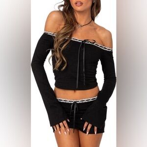 Edikted Black Off Shoulder Top White Trim